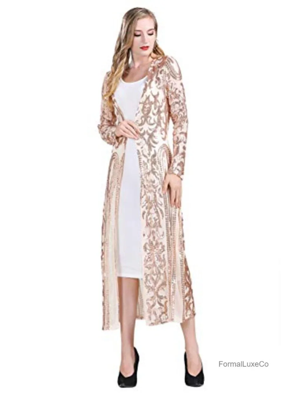 Sequin Cover Up Cardigan 1920s Gatsby Flapper Party Long Sleeve Cardigan Coat